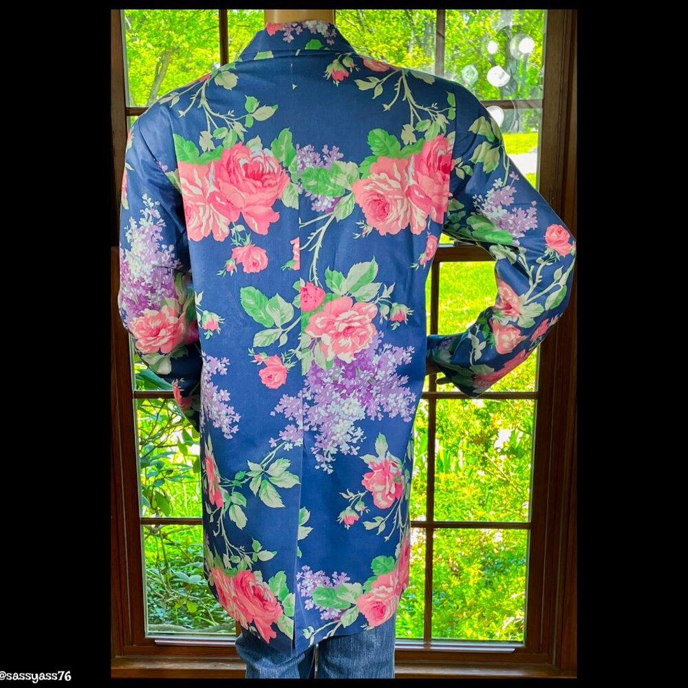 ▪️VTG▪️HANDMADE▪️Lightweight Floral Cottagecore One-Button Long Blazer Jacket - Picture 2 of 5